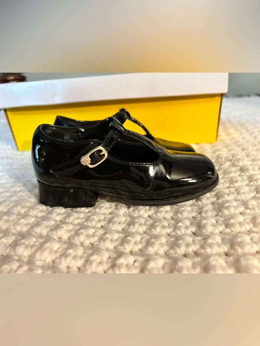audrey Black Patent T-Strap Mary Janes with Pink Insole - Picture 6 of 13